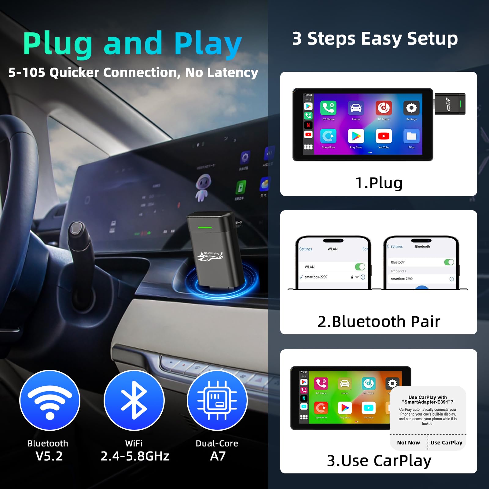 Wireless Carplay Adapter & Android Auto Wireless Adapter 2 in 1